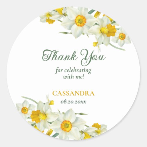 Yellow White Daffodil Rustic Floral Birthday  Classic Round Sticker