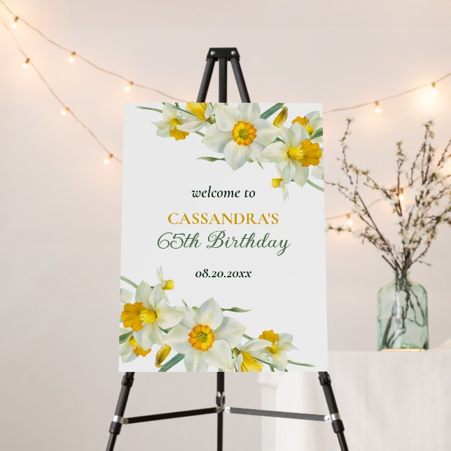 Yellow White Daffodil Rustic Floral Birthday  Foam Board (In Situ (Stand))