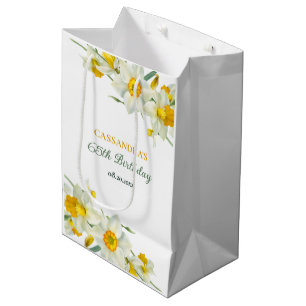 Yellow White Daffodil Rustic Floral Birthday Medium Gift Bag