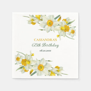 Yellow White Daffodil Rustic Floral Birthday Napkins