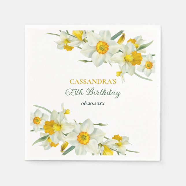 Yellow White Daffodil Rustic Floral Birthday  Napkins (Front)