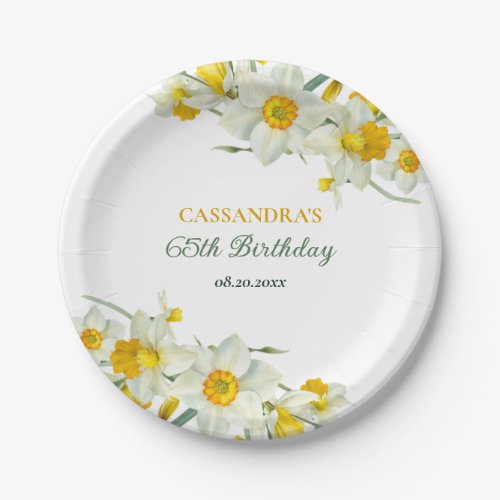 Yellow White Daffodil Rustic Floral Birthday  Paper Plates