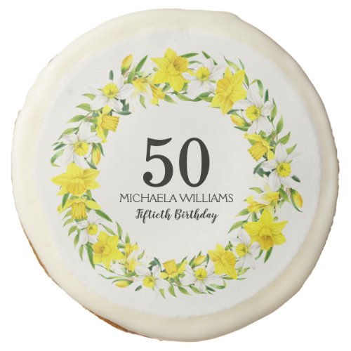 Yellow White Daffodil Wreath 50th Birthday Sugar Cookie