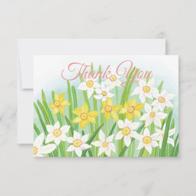 Yellow & White Daffodils  Thank You Card (Front)