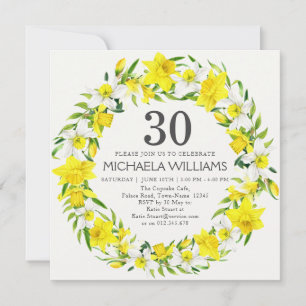 Yellow White Daffodils Wreath 30th Birthday Invitation