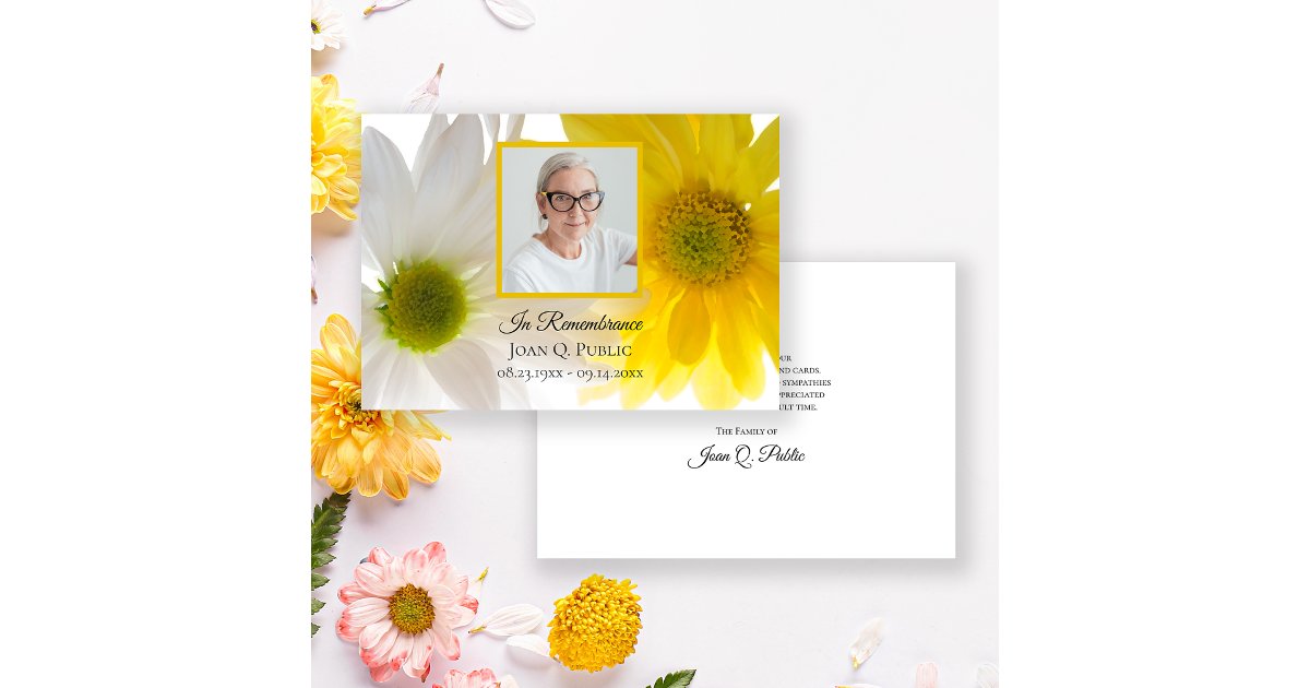 Yellow White Daisies Funeral Memorial Sympathy Thank You Card | Zazzle