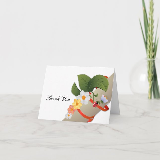 Yellow White Daisies Ladybug Thank You Card (Front)