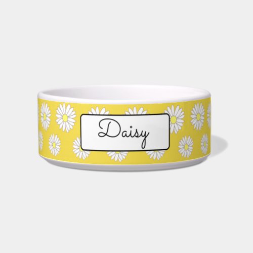 Yellow  White Daisies Personalized Dog Bowl