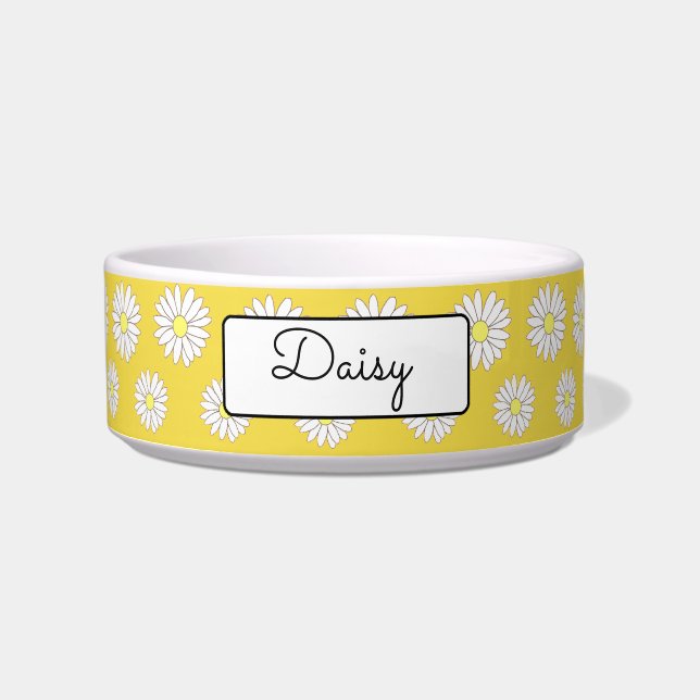 Yellow & White Daisies Personalized Dog Bowl (Front)