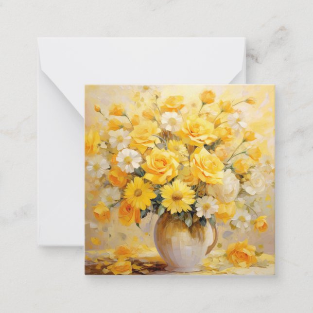 Yellow White Daisies & Roses In Jug Flat Note Card (Front)