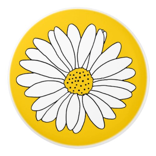 Yellow  White Daisy 2 Ceramic Knob