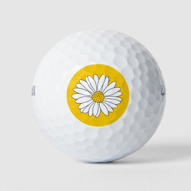 Yellow & White Daisy 2 Golf Balls (Front)