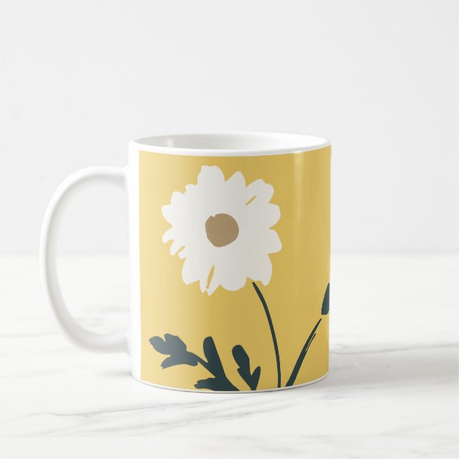 Yellow-White Daisy & Custom Text Modern Farmhouse Coffee Mug (Left)