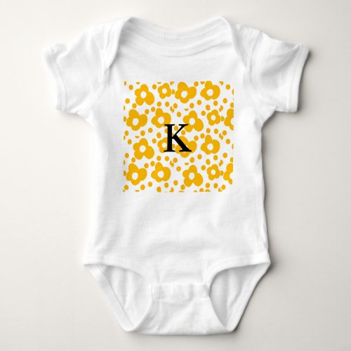 Yellow white daisy floral pattern add monogram mus baby bodysuit