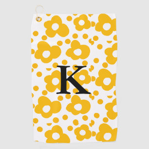 Yellow white daisy floral pattern add monogram mus golf towel