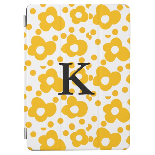 Yellow white daisy floral pattern add monogram mus iPad air cover
