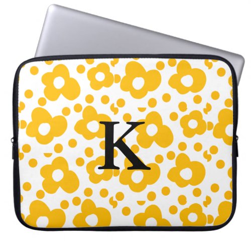 Yellow white daisy floral pattern add monogram mus laptop sleeve
