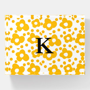 Yellow white daisy floral pattern add monogram mus paperweight