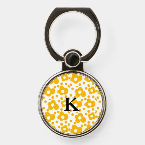Yellow white daisy floral pattern add monogram mus phone ring stand