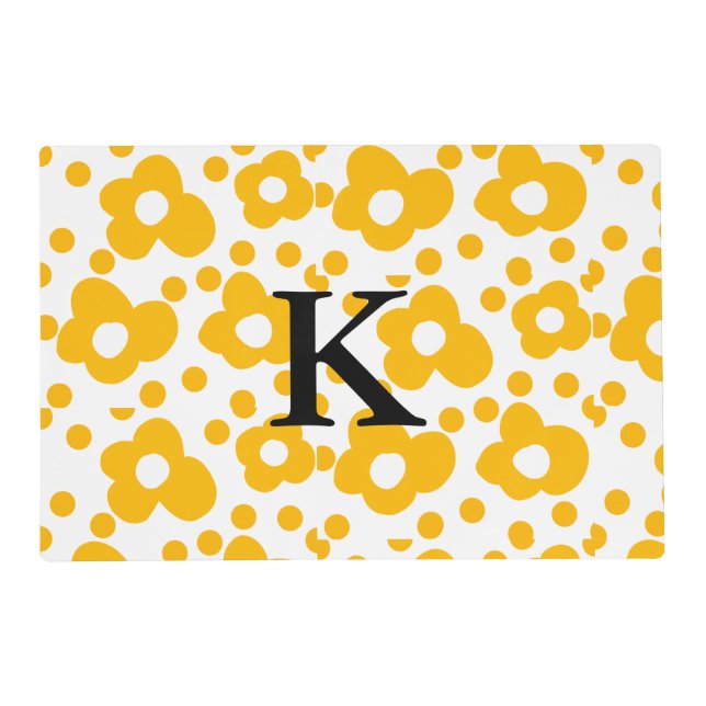 Yellow white daisy floral pattern add monogram mus placemat (Front)