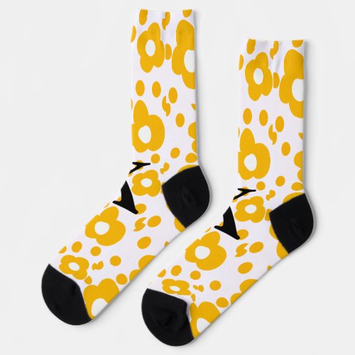 Yellow white daisy floral pattern add monogram mus socks