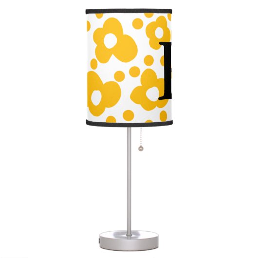 Yellow white daisy floral pattern add monogram mus table lamp (Left)