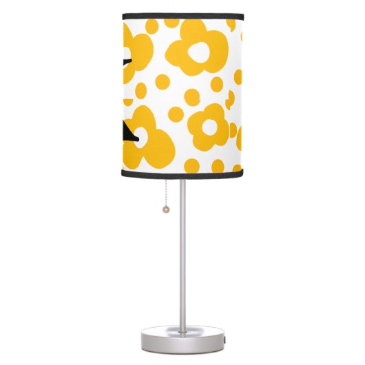 Yellow white daisy floral pattern add monogram mus table lamp (Right)