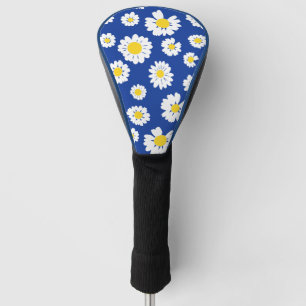 Yellow White Daisy Flower Floral Pattern on Blue  Golf Head Cover