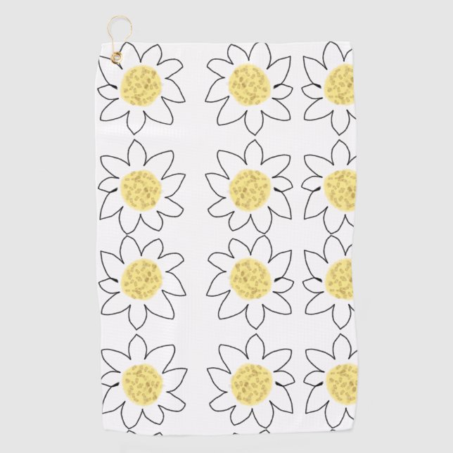 Yellow white daisy flower pattern watercolor art golf towel (Front)