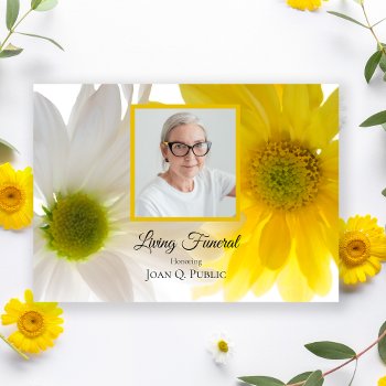 Yellow White Daisy Flowers Living Funeral Party Invitation by loraseverson at Zazzle