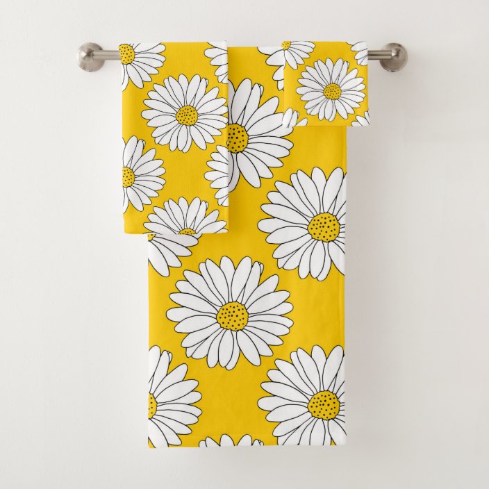 Yellow White Daisy Pattern 2 Bath Towel Set