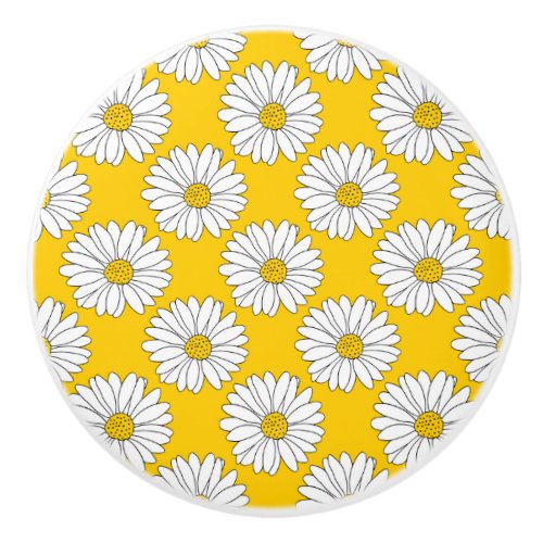 Yellow White Daisy Pattern 2 Ceramic Knob