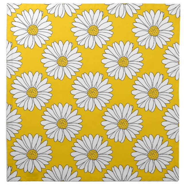 Yellow White Daisy Pattern 2 Cloth Napkin (Front)