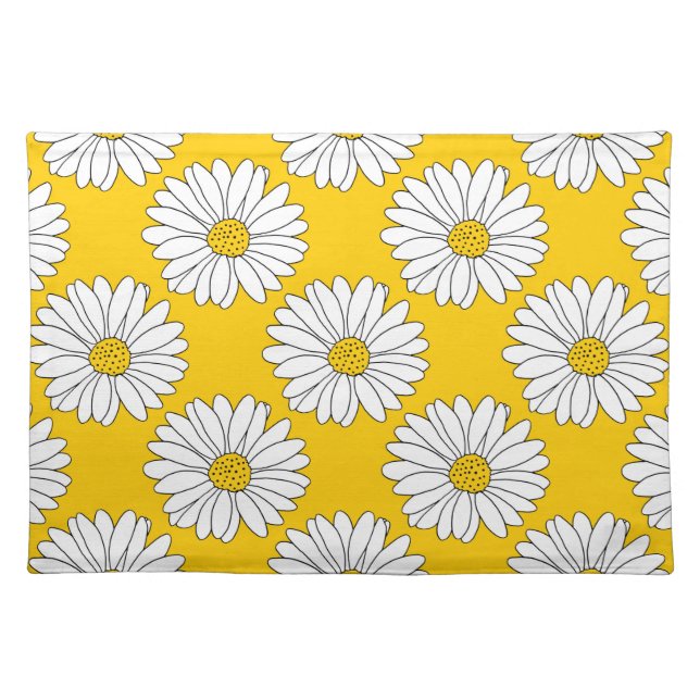 Yellow White Daisy Pattern 2 Cloth Placemat (Front)
