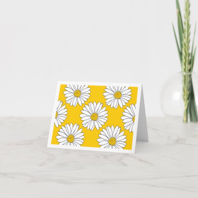 Yellow White Daisy Pattern 2 Letterpress Thank You Card (Front)