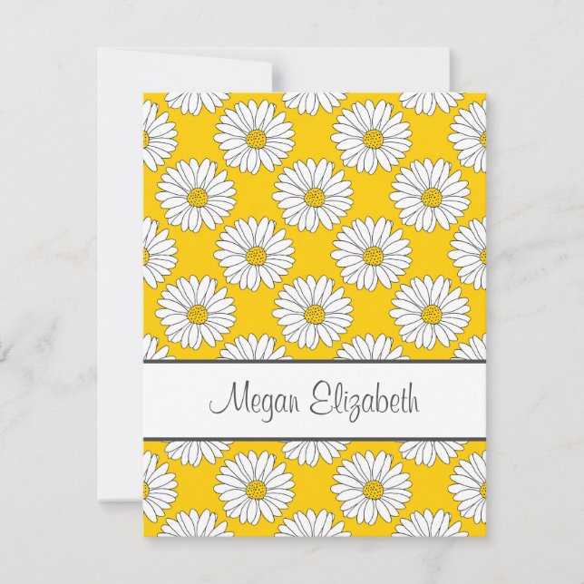 Yellow White Daisy Pattern 2 Note Card (Front)