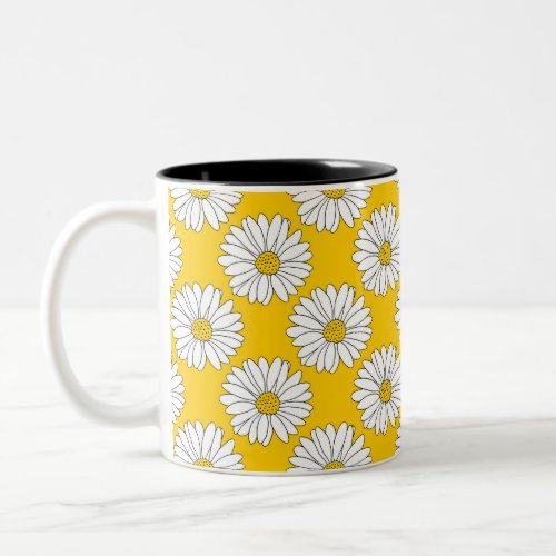 Yellow White Daisy Pattern 2 Two_Tone Coffee Mug