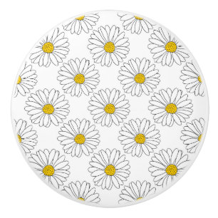 Yellow White Daisy Pattern Ceramic Knob