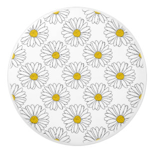 Yellow White Daisy Pattern Ceramic Knob