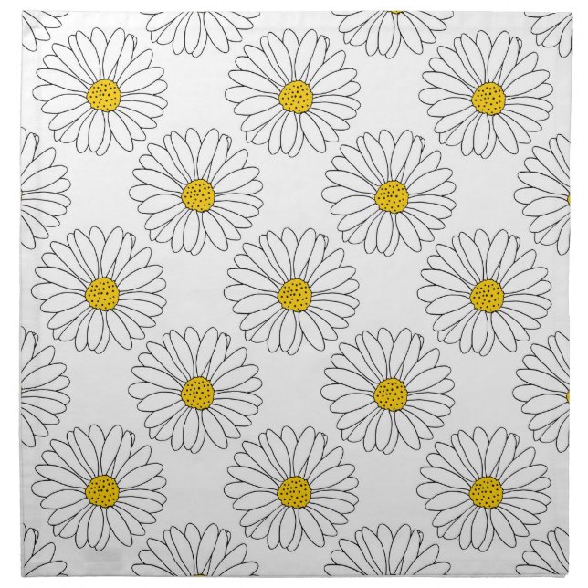 Yellow White Daisy Pattern Cloth Napkin (Front)