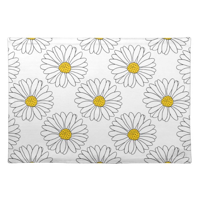 Yellow White Daisy Pattern Cloth Placemat (Front)