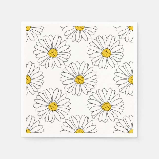 Yellow White Daisy Pattern Napkins (Front)