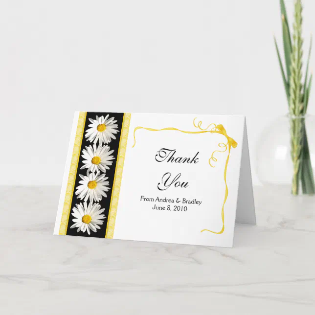 Yellow White Daisy Ribbon Wedding Thank You Card | Zazzle