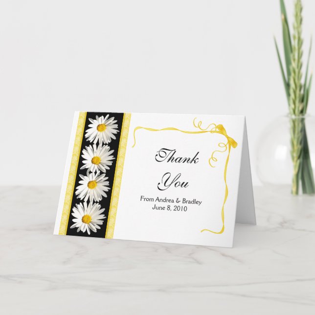 Yellow White Daisy Ribbon Wedding Thank You Card (Front)