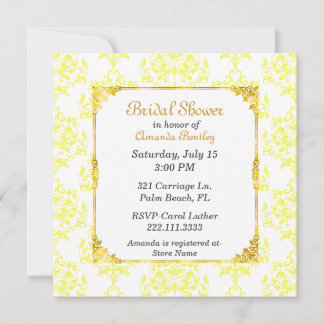 Yellow & White Damask Bridal Shower Invitation