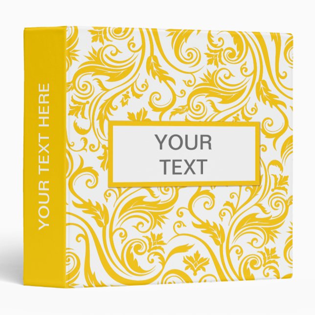 Yellow White Damask Monogram Binder (Front/Spine)