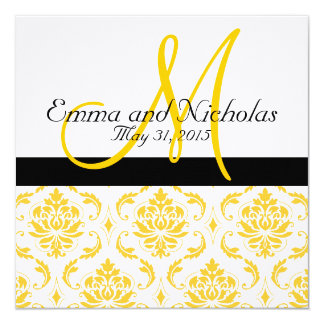 Yellow White Damask Wedding Invitation