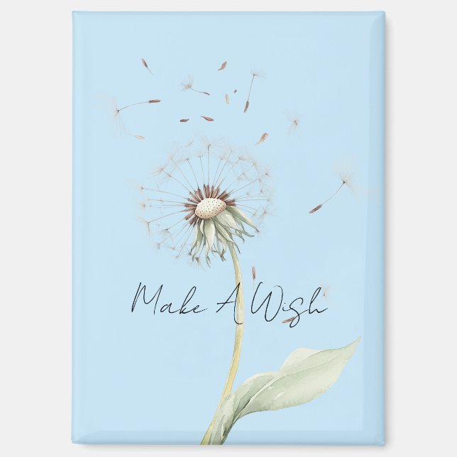 Yellow White Dandelion Flower Wish Magnet (Front)