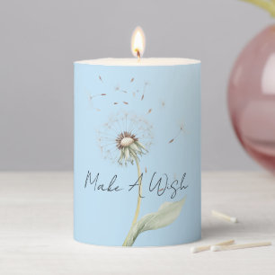 Yellow White Dandelion Flower Wish Pillar Candle