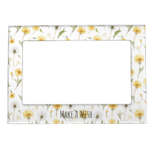 Yellow White Dandelions Flowers Make A Wish Magnetic Frame